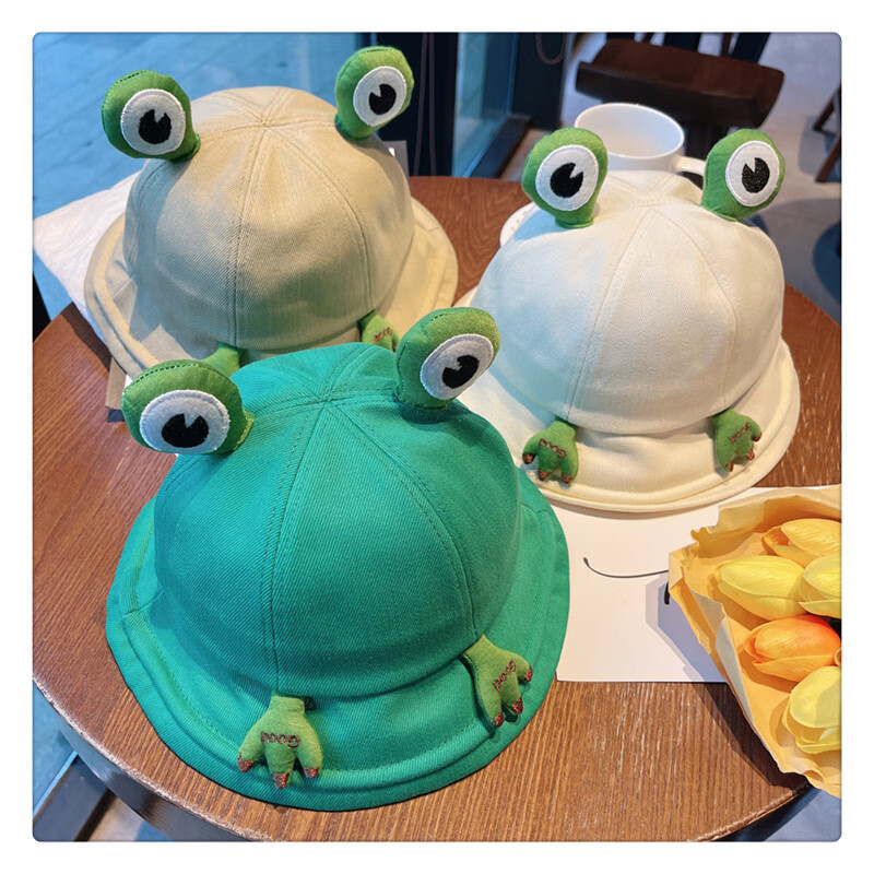 小青蛙遮阳帽 可爱小青蛙渔夫帽装饰女春夏学生百搭韩版亲子帽子防晒