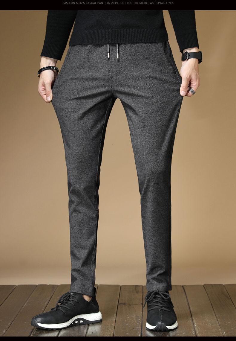 男士休闲裤秋冬款松紧磨毛呢棉麻冬季长裤子男秋季中年男装爸爸装