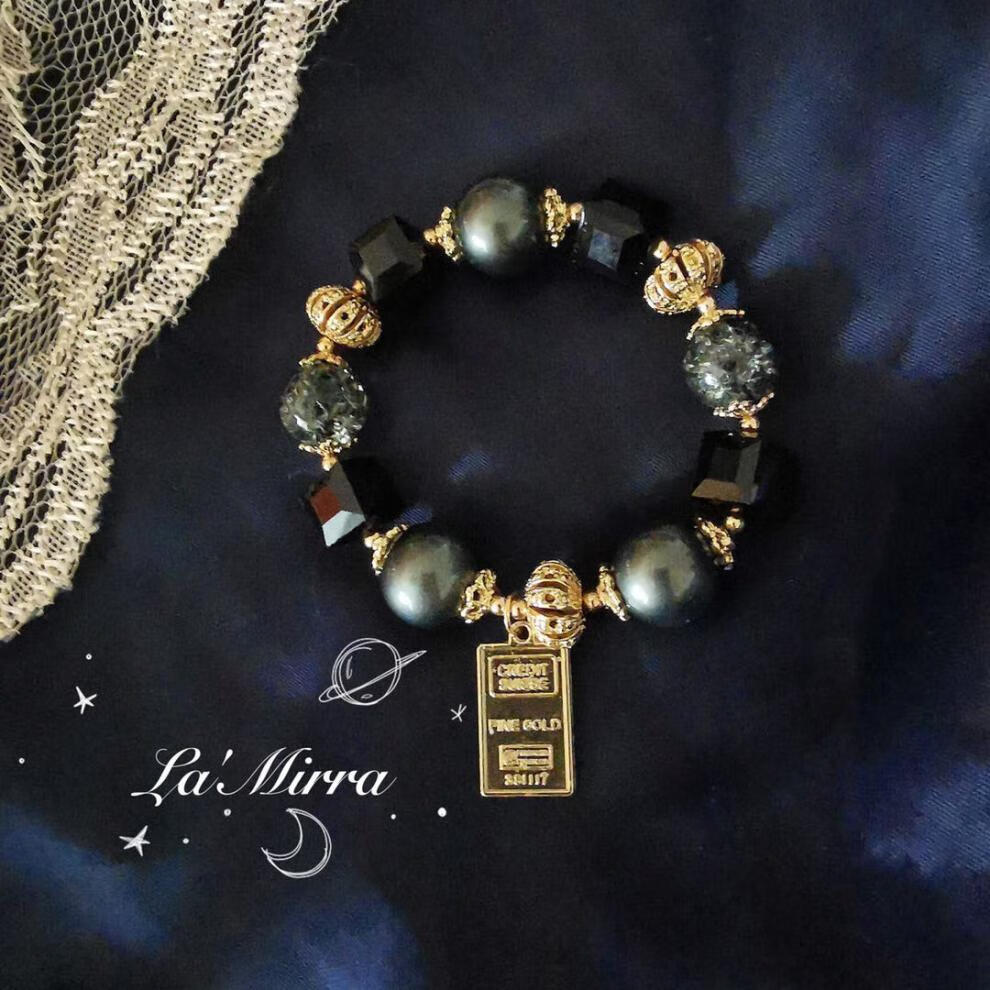 ck施华洛世奇锆情侣黑曜石手串茶水晶黑胆石手链大颗粒男女中性帅气保