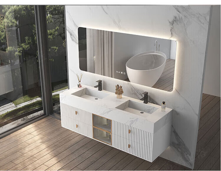 toto日本卫浴智能岩板一体盆浴室柜组合轻奢现代卫生间洗脸洗手洗漱