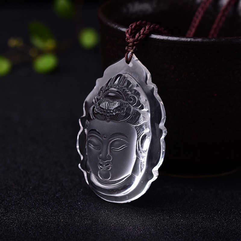 梓瑞珠宝天然白水晶白水晶观音菩萨头像守护神吊坠男女款