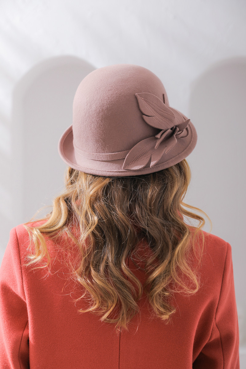 秋冬新款配色花朵不规则盆帽呢圆顶帽子毡帽女 黑色 可调节