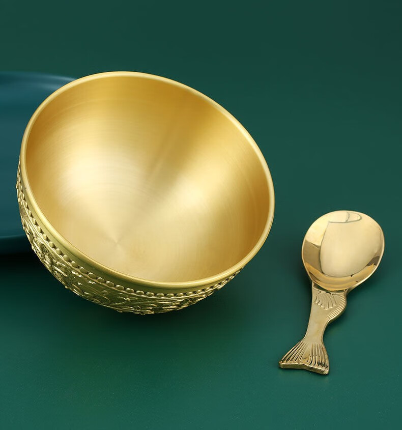 佳心 国标纯铜碗食用级家用黄铜纯铜碗铜餐具三件套铜碗铜勺铜筷子