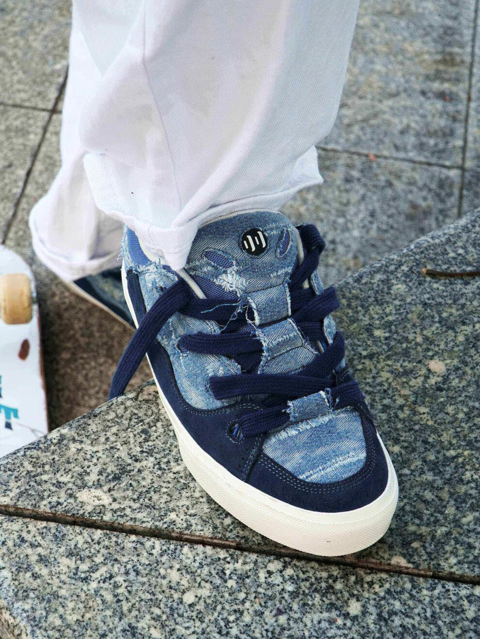 旗舰顽刻ollieskate面包鞋翻毛皮水洗牛仔拼接复古做旧bake男女滑板鞋