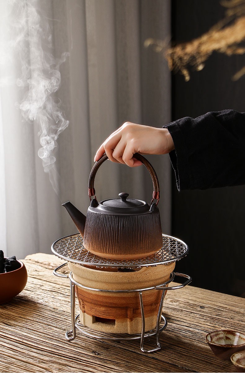 煮茶烧水炉户外大号碳炉的 陶渐变大号炭炉 雅然提梁壶(素胚)【图片