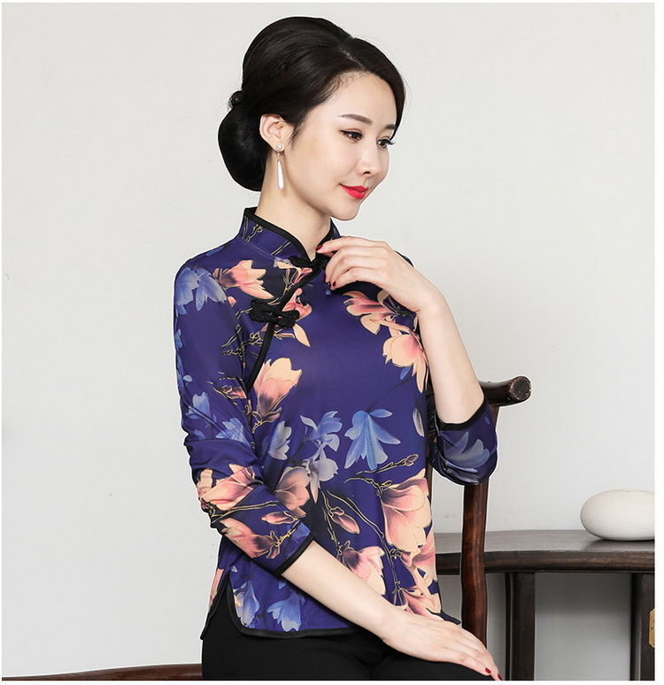 2021新款妈妈秋装短款风旗袍上衣中老年女洋气长袖打底衫sn6839花色一