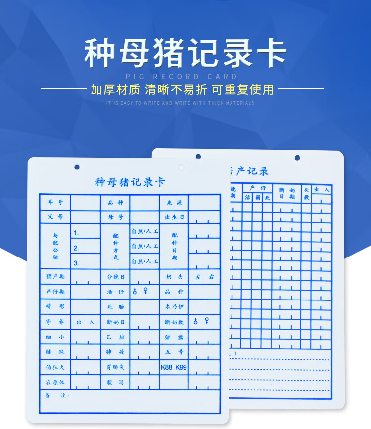 其六加厚种母猪记录卡空白挂牌母猪纪录卡跟踪卡种猪纪录档案卡妊娠卡