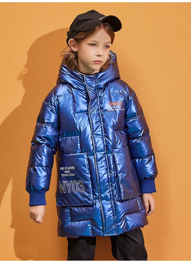 雪中飞儿童羽绒服男女童中长款2021新款加厚中大童时尚亮面免洗羽绒服