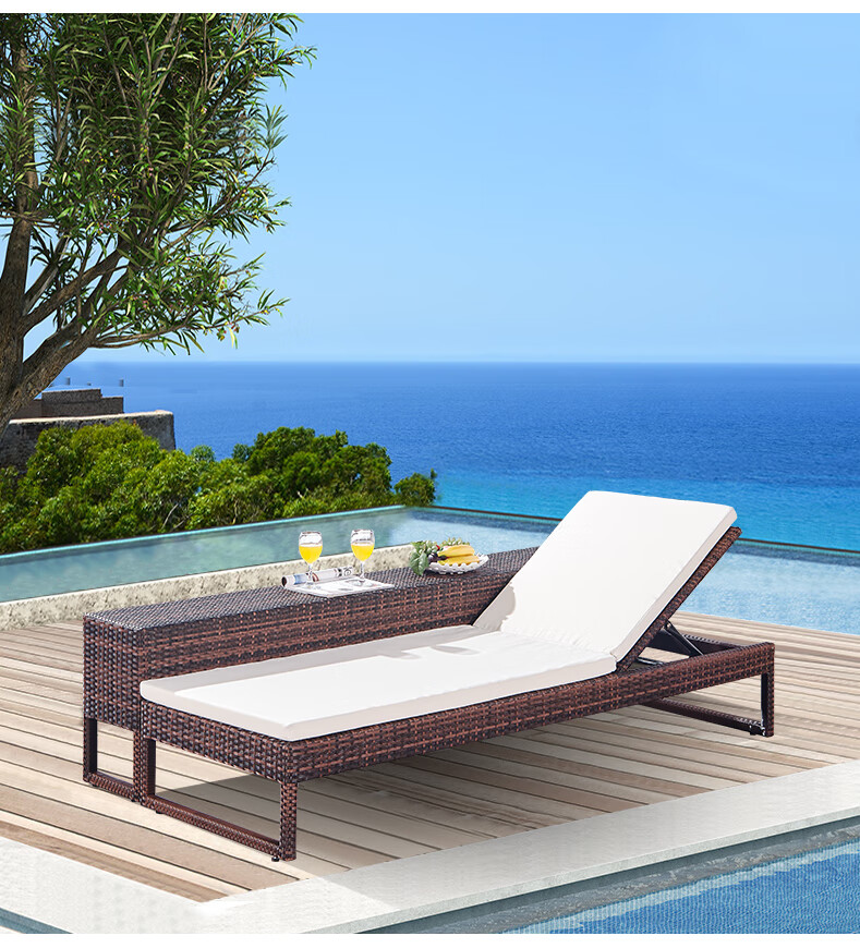 双帝户外躺床游泳池躺椅室外沙滩椅休闲庭院度假区躺椅上川岛躺床21