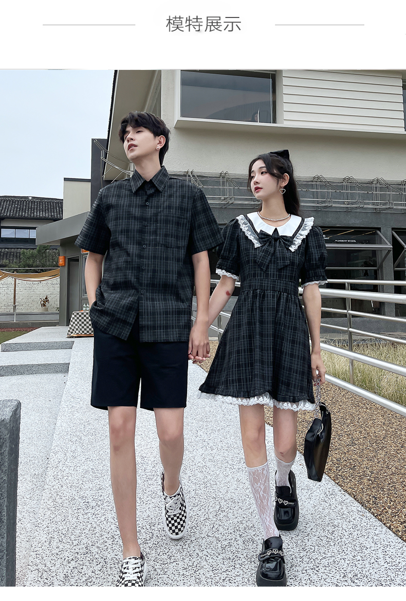 拉夏贝尔专柜大牌la情侣装连衣裙女特别的夏装2022新款韩版短袖衬衫女