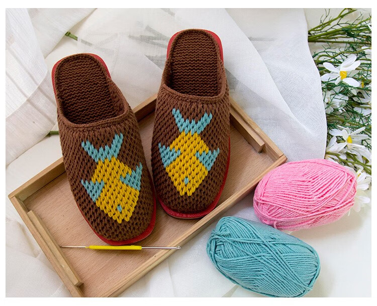 yqztndn雅馨绣坊diy毛线钩织手工编织橡胶底小鱼四股奶棉线勾拖鞋材料