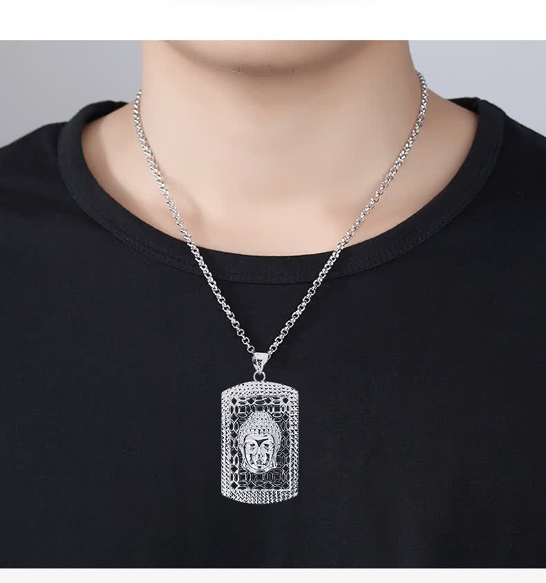 周庆祥 pt950铂金吊坠男款白金佛牌项链释迦摩尼方牌挂坠可生日七夕