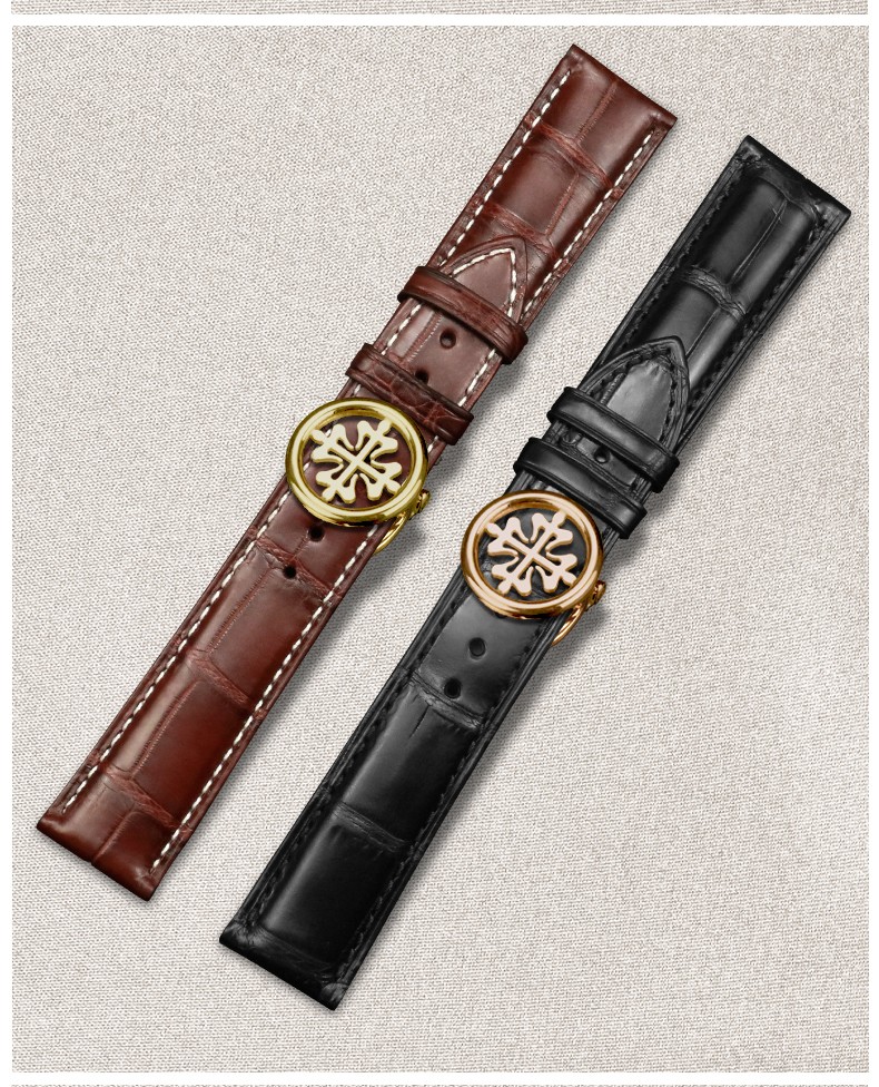 适用百达翡丽双面鳄鱼皮表带男pp原装款真皮手表配件超级复杂功能计时