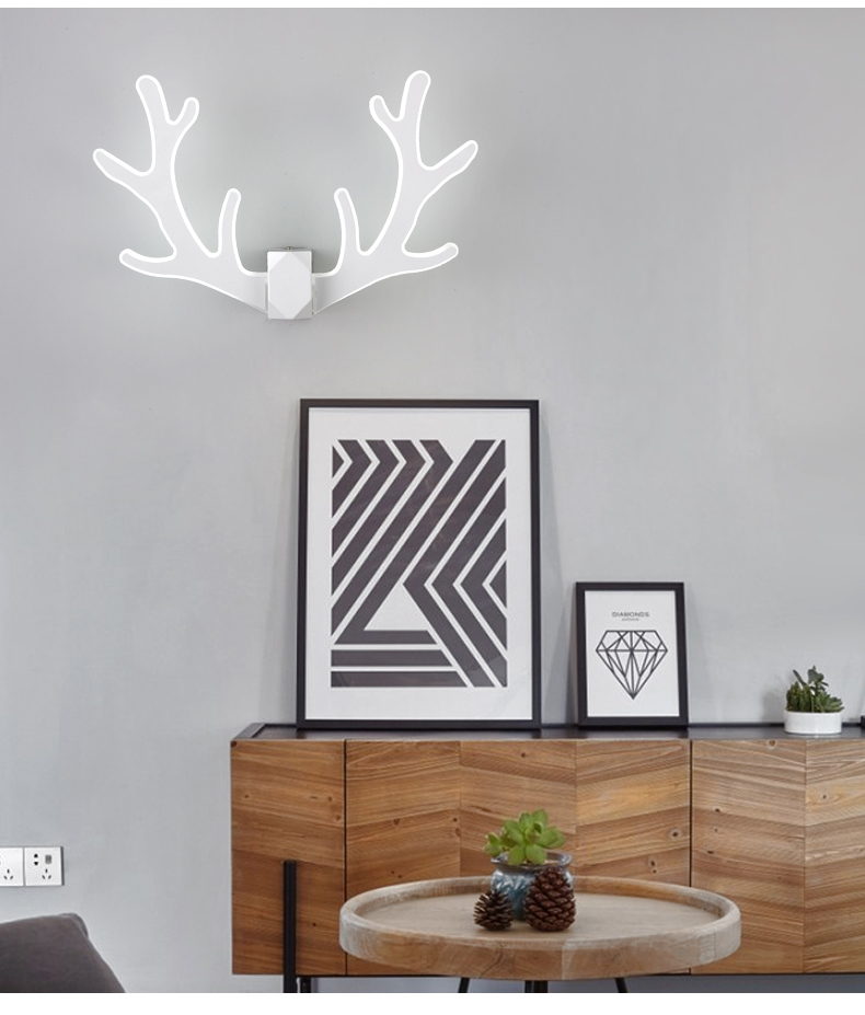 鹿头壁灯创意客厅背景墙灯约床头墙灯过道楼梯卧室壁灯粉色配白光led