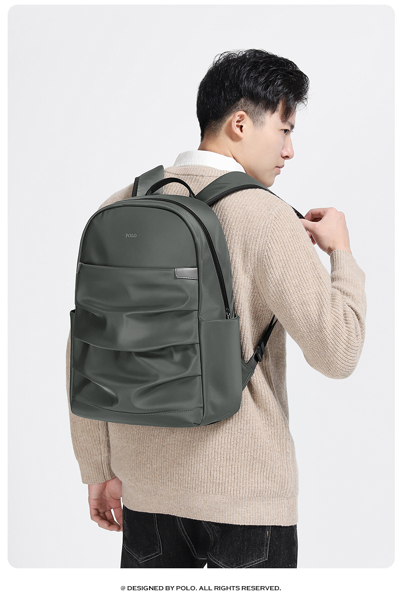 polo男士休闲双肩包防泼水大容量时尚背包156英寸电脑包简约出行男包