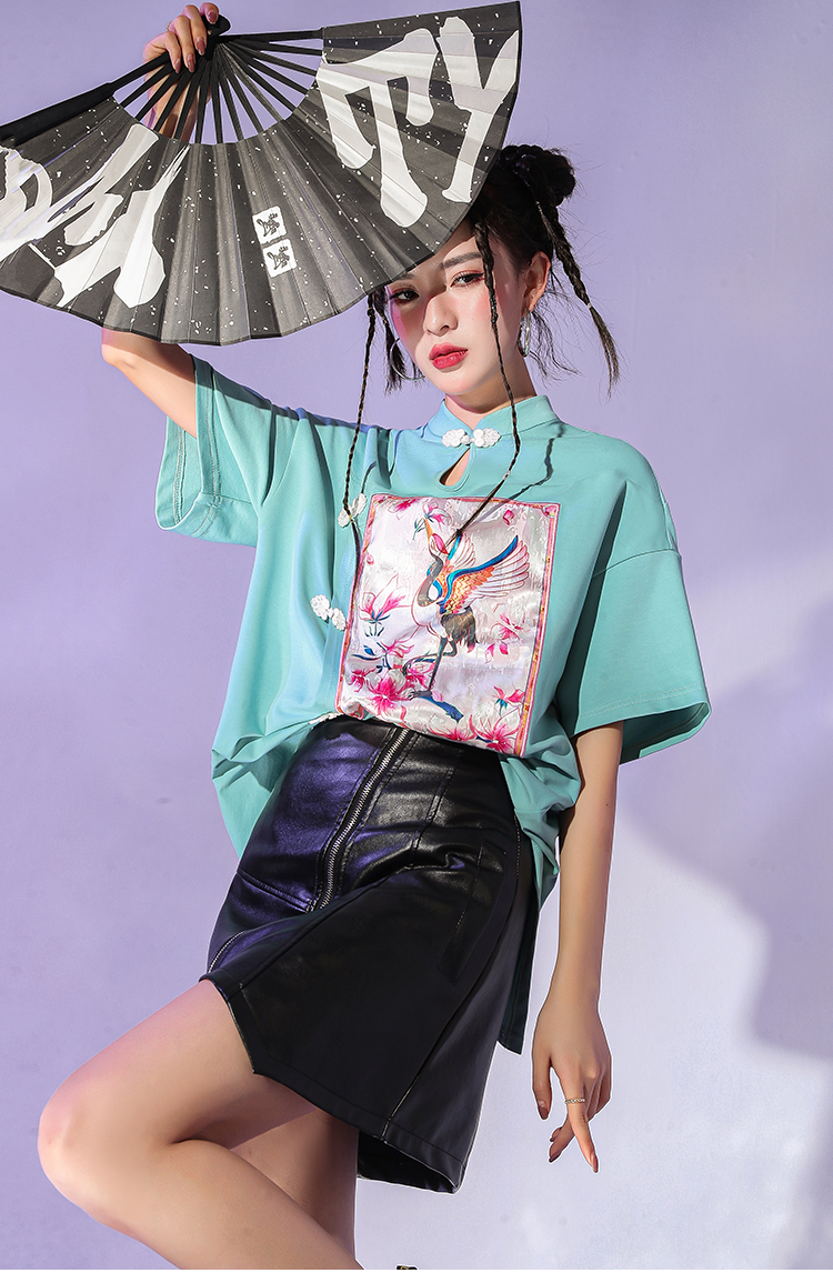 jkjs原创国风仙鹤短袖国潮t恤女夏季2022年新款印花复古半袖中国风