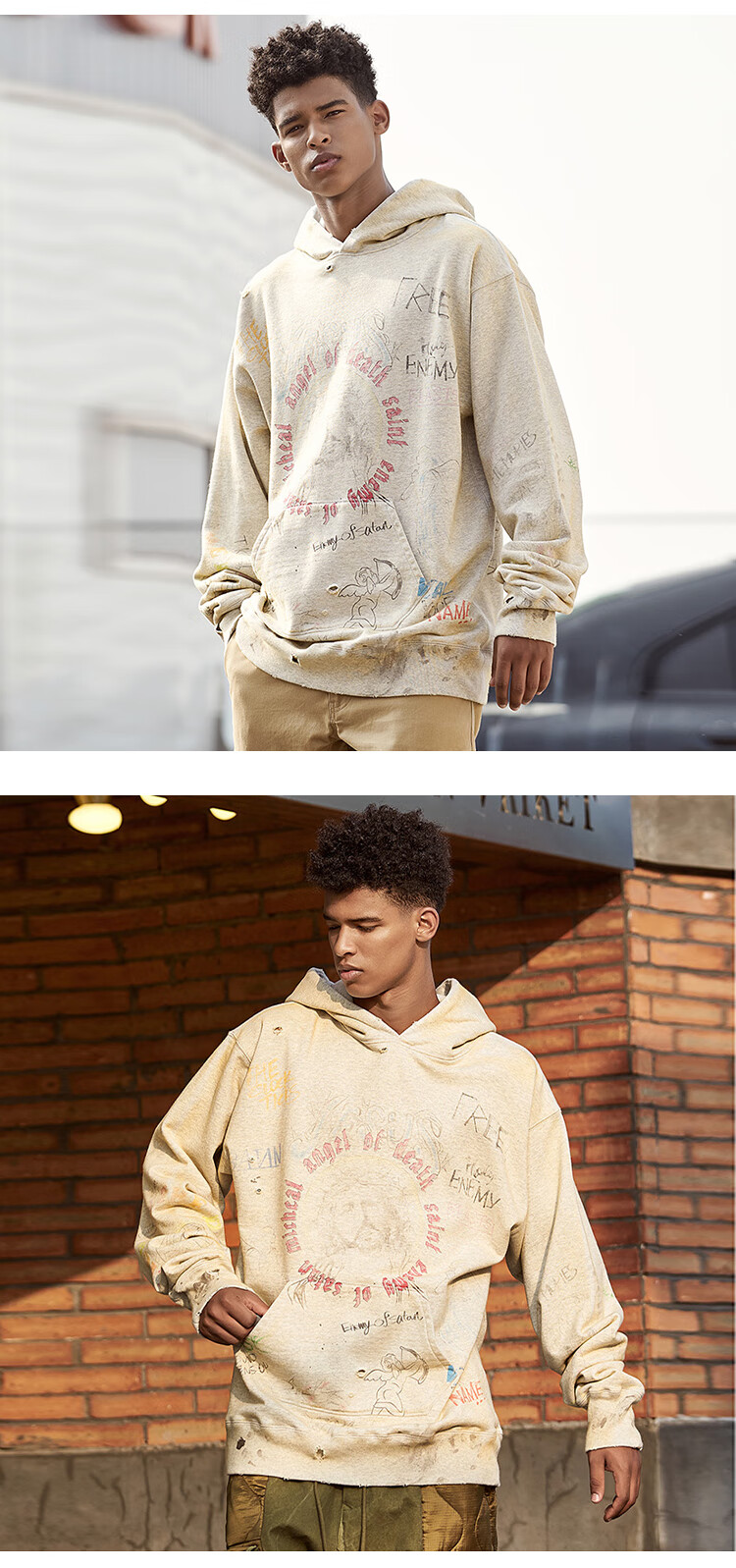 saint michael美式潮牌高街休闲宽松男女套头帽衫fog连帽卫衣官方官网