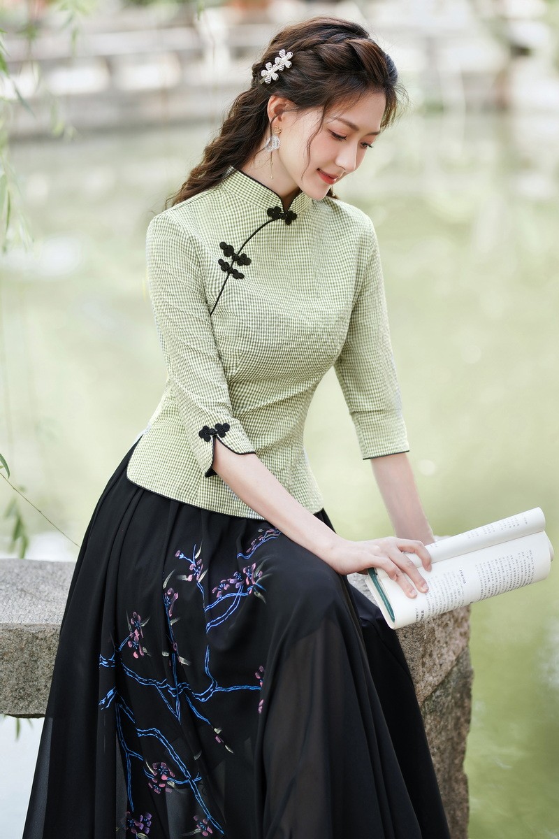 生民国五四青年学生装女演出服汉服女中国风大码改良旗袍上衣两件套