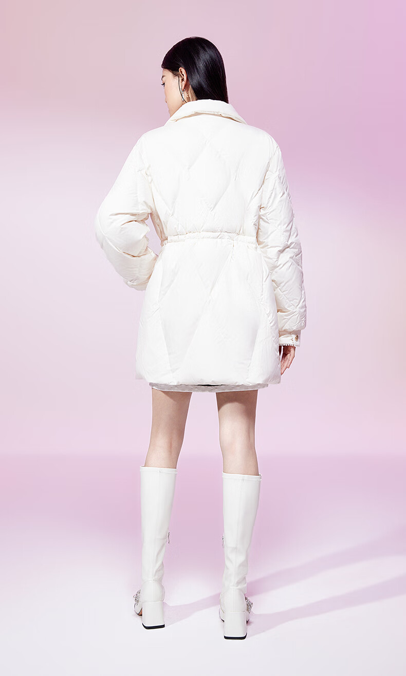 ochirly欧时力 小香风中长款羽绒服女 2022新款秋冬轻薄保暖外套 黑色