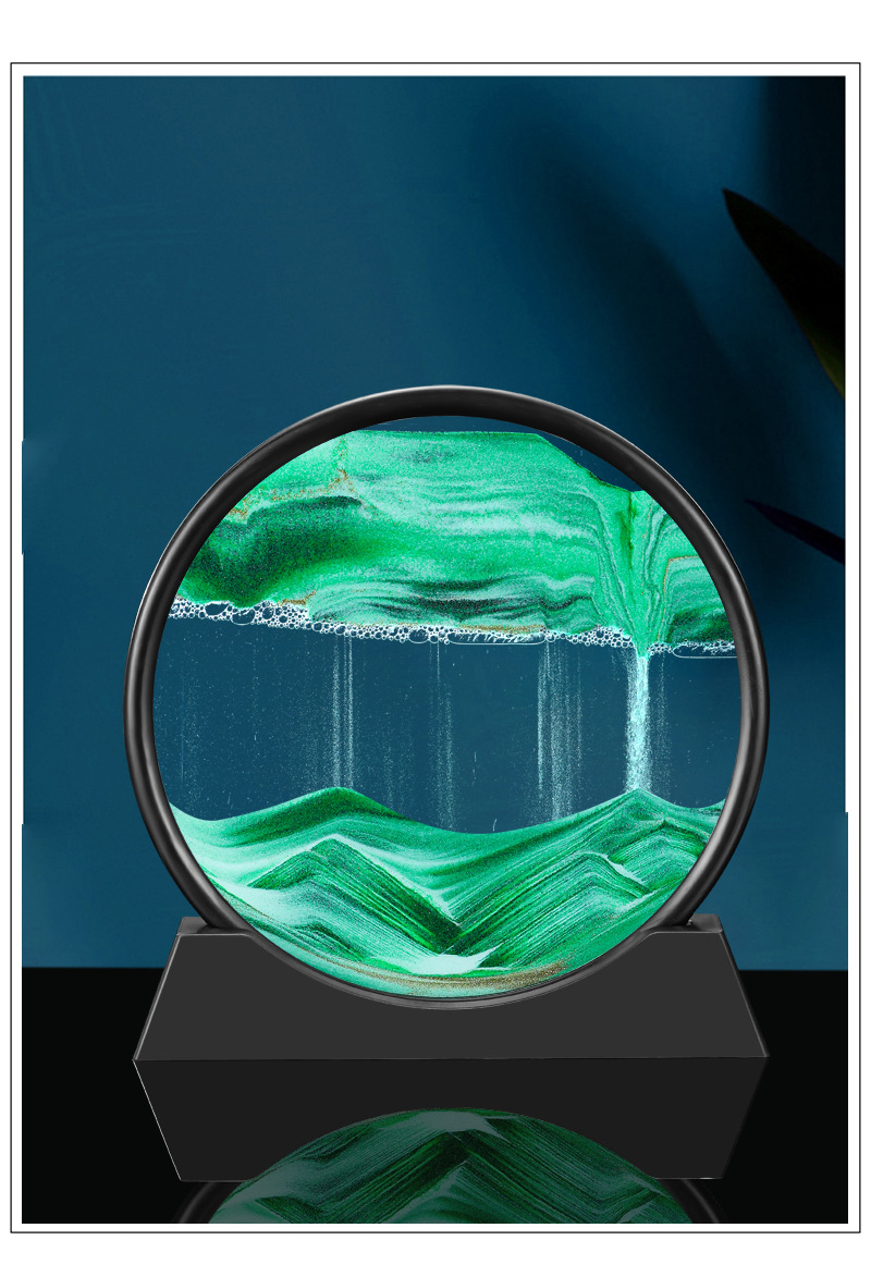 解压圆盘客厅酒柜电视柜直播间装饰品 【12寸流沙摆件红色】黑框圆形