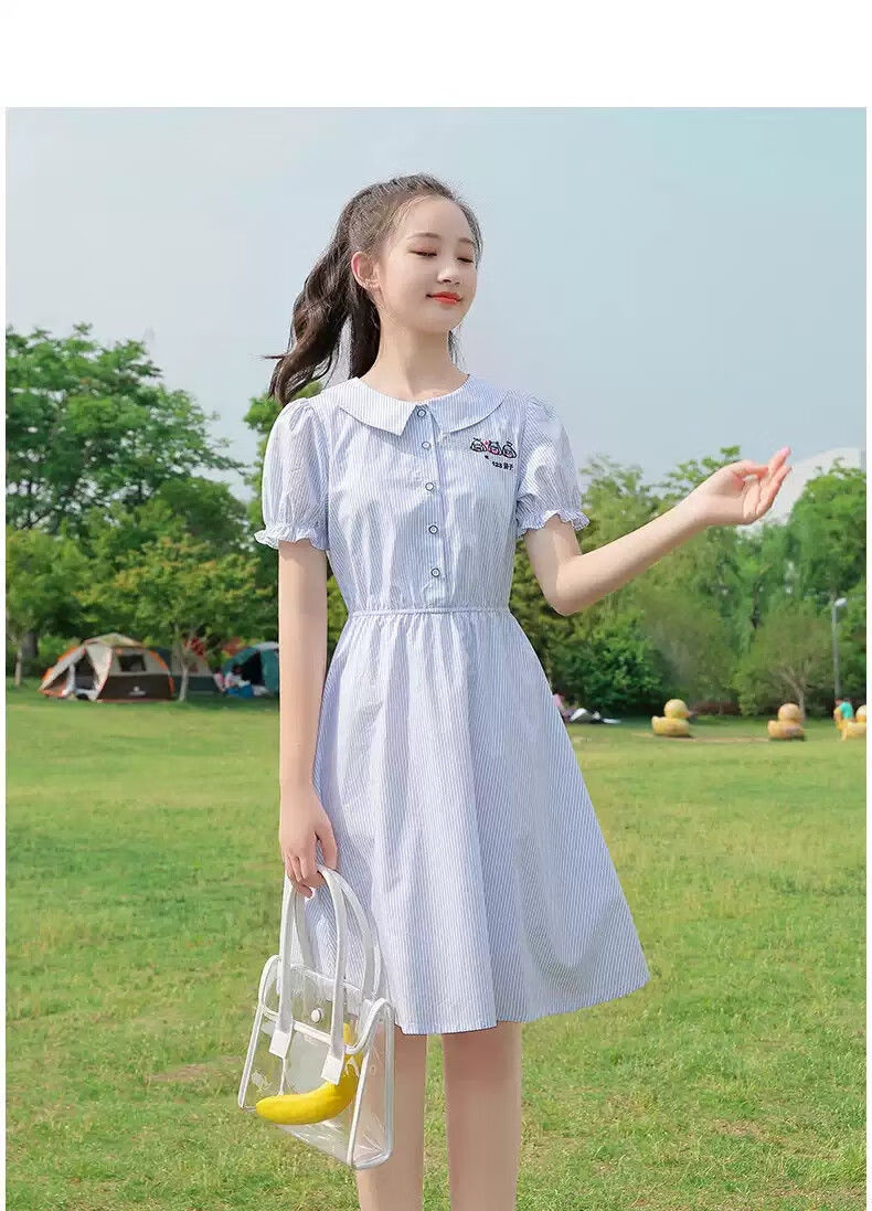 娃娃领初高中连衣裙女2022新款夏装学院风甜美小清新少女裙子中学生