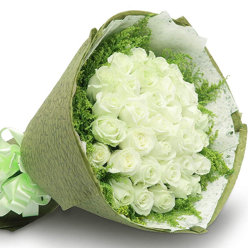 幽客玉品白色情人节鲜花速递33朵白玫瑰花束礼盒生日表白送女友同城
