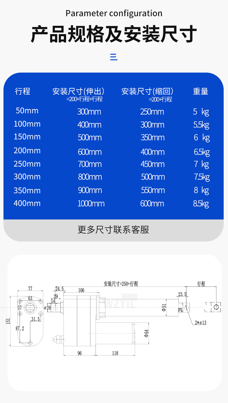 微型电动推杆最小尺寸图片