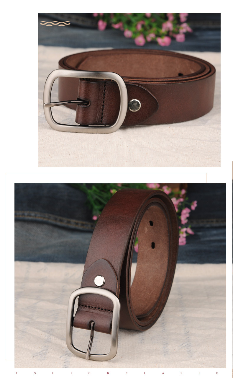 toucengp头层派单层全牛皮真皮皮带女士裤带腰带简约百搭针扣韩版情侣