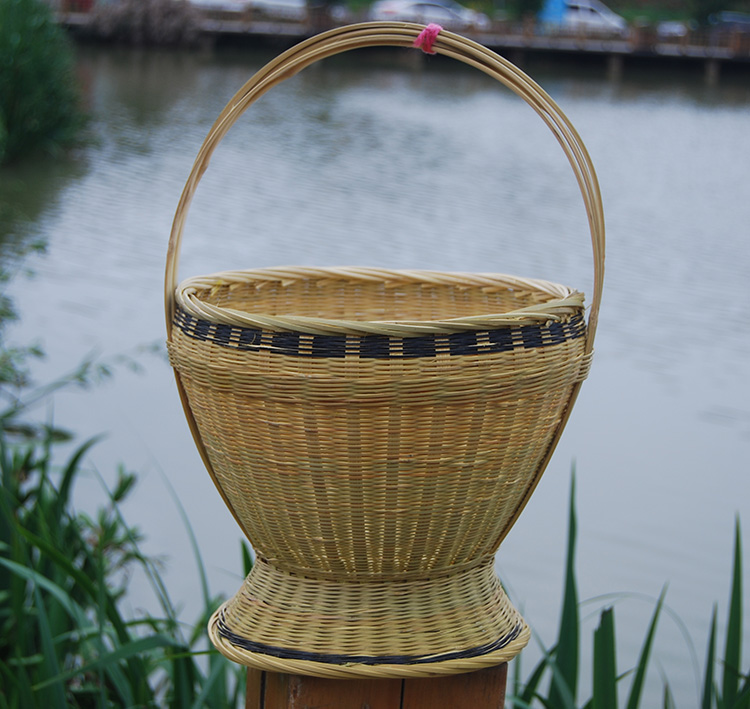 农家手工竹编织竹篮子 果篮 手提菜篮竹筐鸡蛋篮 圆提篮 黑色圈 口