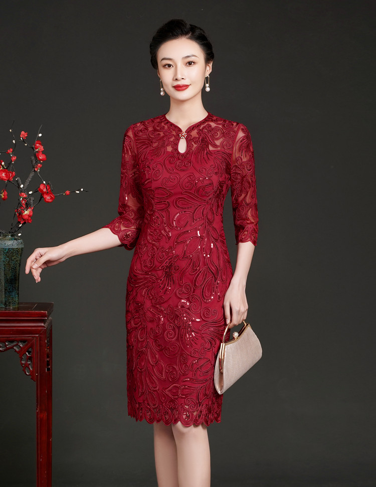 款喜妈妈旗袍婚宴旗袍夏款优雅年轻丈母娘婚礼服高端婆婆装结婚连衣裙