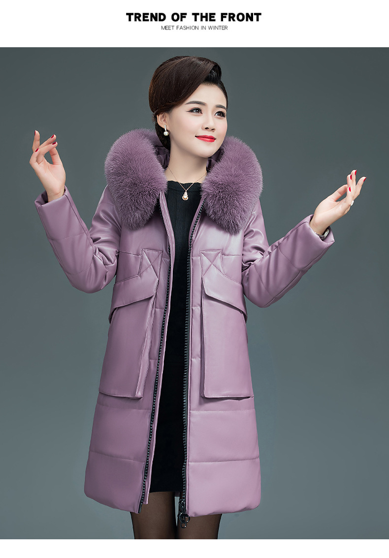 女装中老年皮衣女中阔太太气质皮棉衣2019新款大码羽绒皮衣外套 黑色