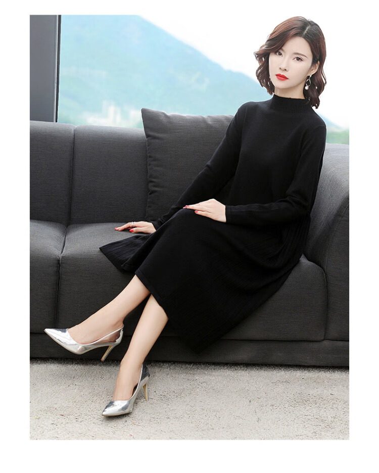 冬季连衣裙新款加厚小个子搭配毛衣女大码连衣裙秋冬绒打底裙中长款