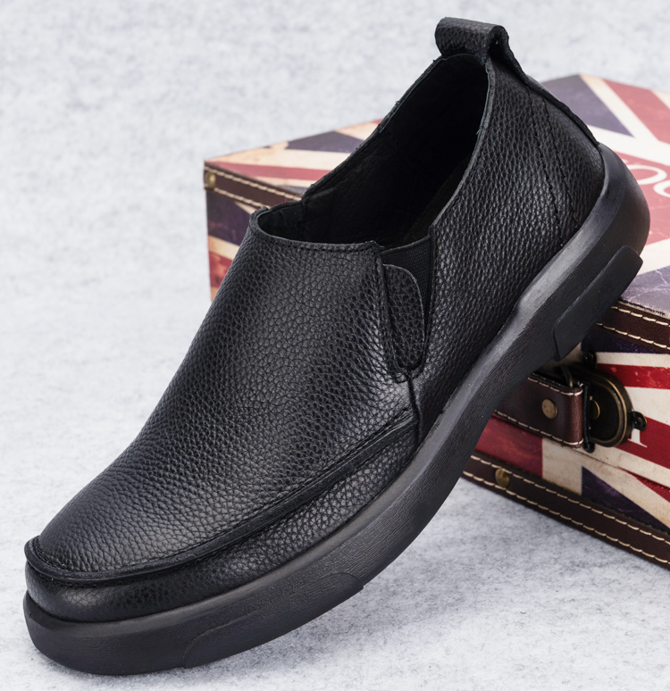 红蜻蜓皮鞋男新品同款宽头脚宽男鞋圆头休闲鞋男皮鞋牛皮英伦套脚厚底