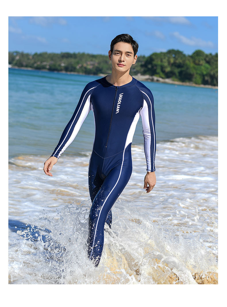 连体泳衣男长袖长裤男士全身速干大码青少年专业浮潜水服套装t02 h