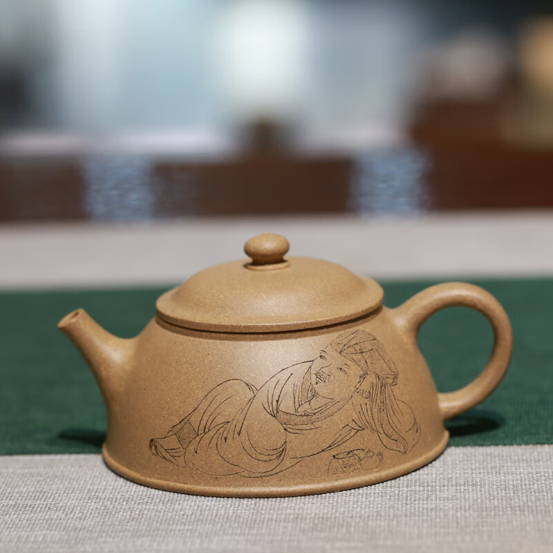 德轩堂宜兴陶刻绘名家张重庆紫砂壶原矿段泥宋式人物风格画文人家用