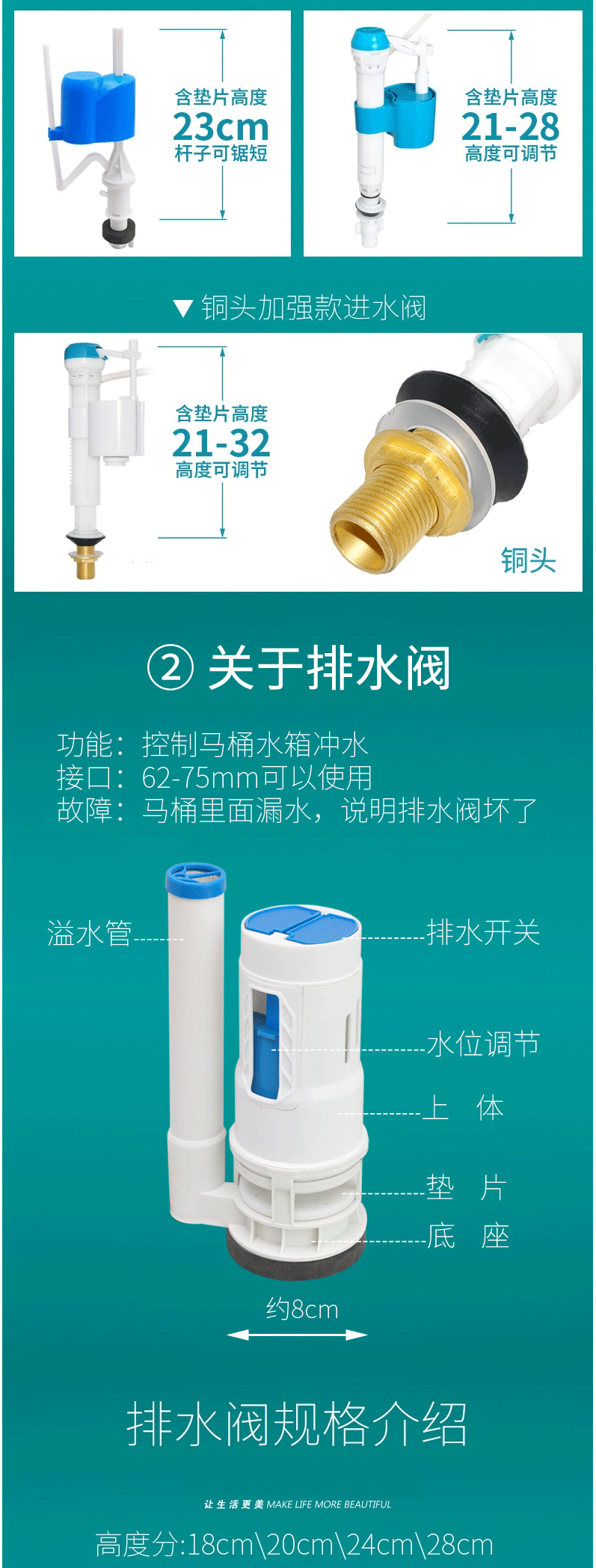 马桶水箱排水阀配件进水阀上水器老式浮球抽水坐便器通用按钮全套进水
