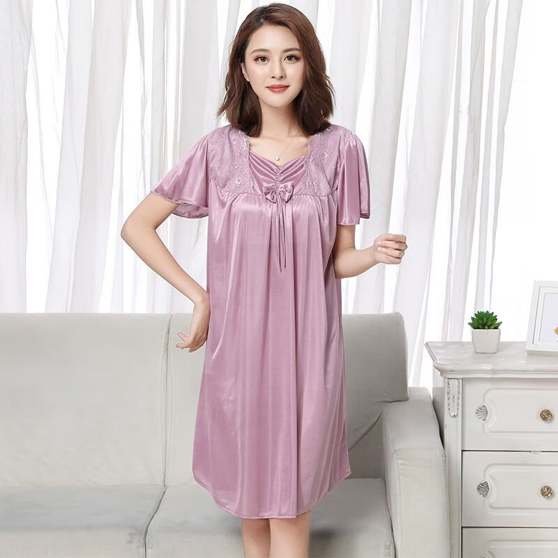 都市丽人睡裙女夏季短袖冰丝大码加肥性感连衣裙夏天胖mm中长款家居服