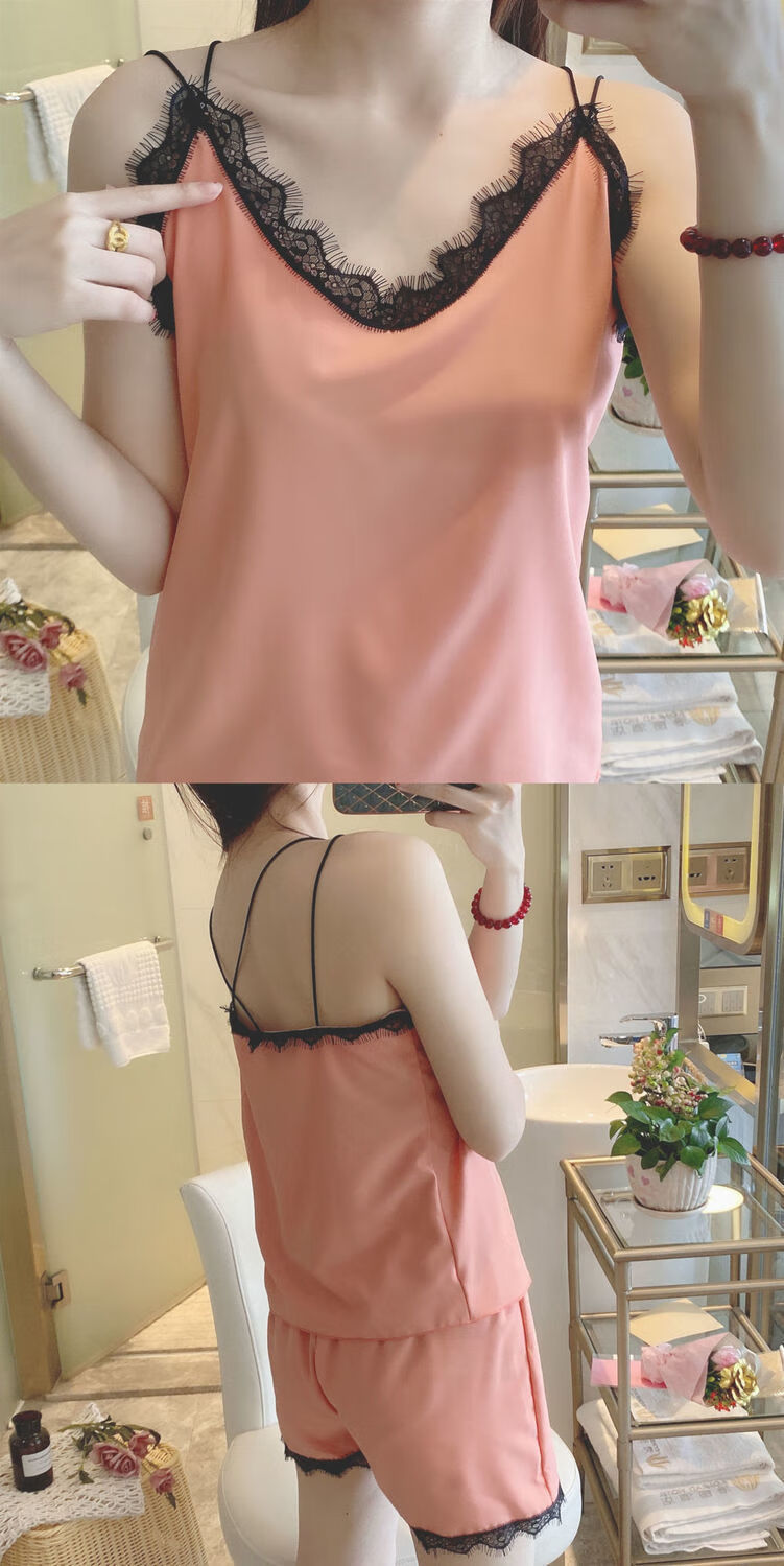 【京挑优选】蕾丝睡衣吊带女冰丝睡裙睡衣女夏冰丝吊带背心短裤韩版