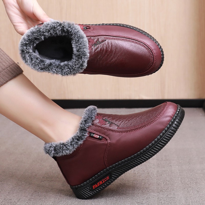 布鞋女棉鞋冬季加绒女鞋保暖中老年妈妈鞋高帮防滑奶奶鞋n609女红棉40