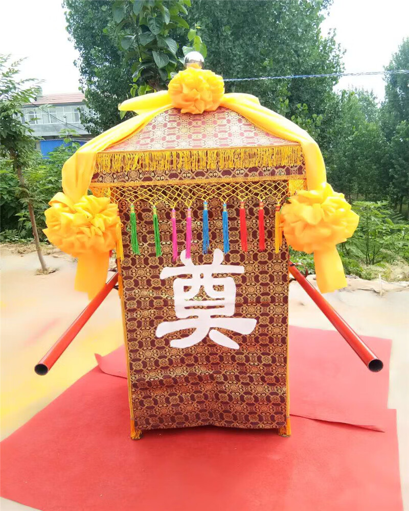 白事轿子 中式八抬抬骨灰盒出殡花轿 折叠灵轿 支持定做 加大款蓝色