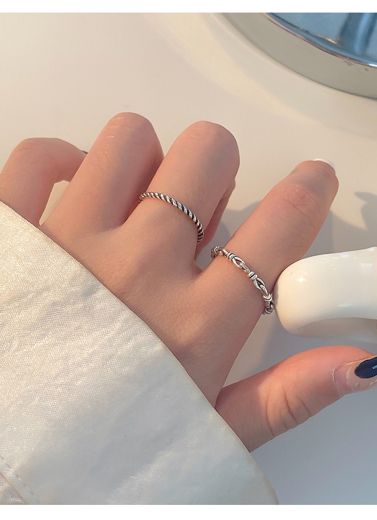 四叶草花 925麻绳双圈戒指女时尚开口食指戒个性简约可调 925银麻绳双