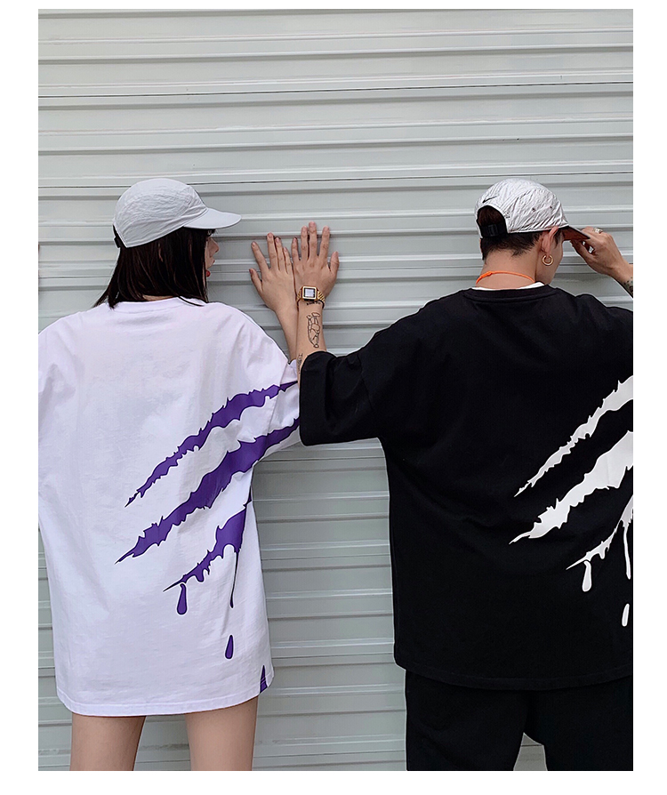 ovb x suamoment侧面大爪痕短袖t恤男国潮夏季新款嘻哈宽松情侣装五分