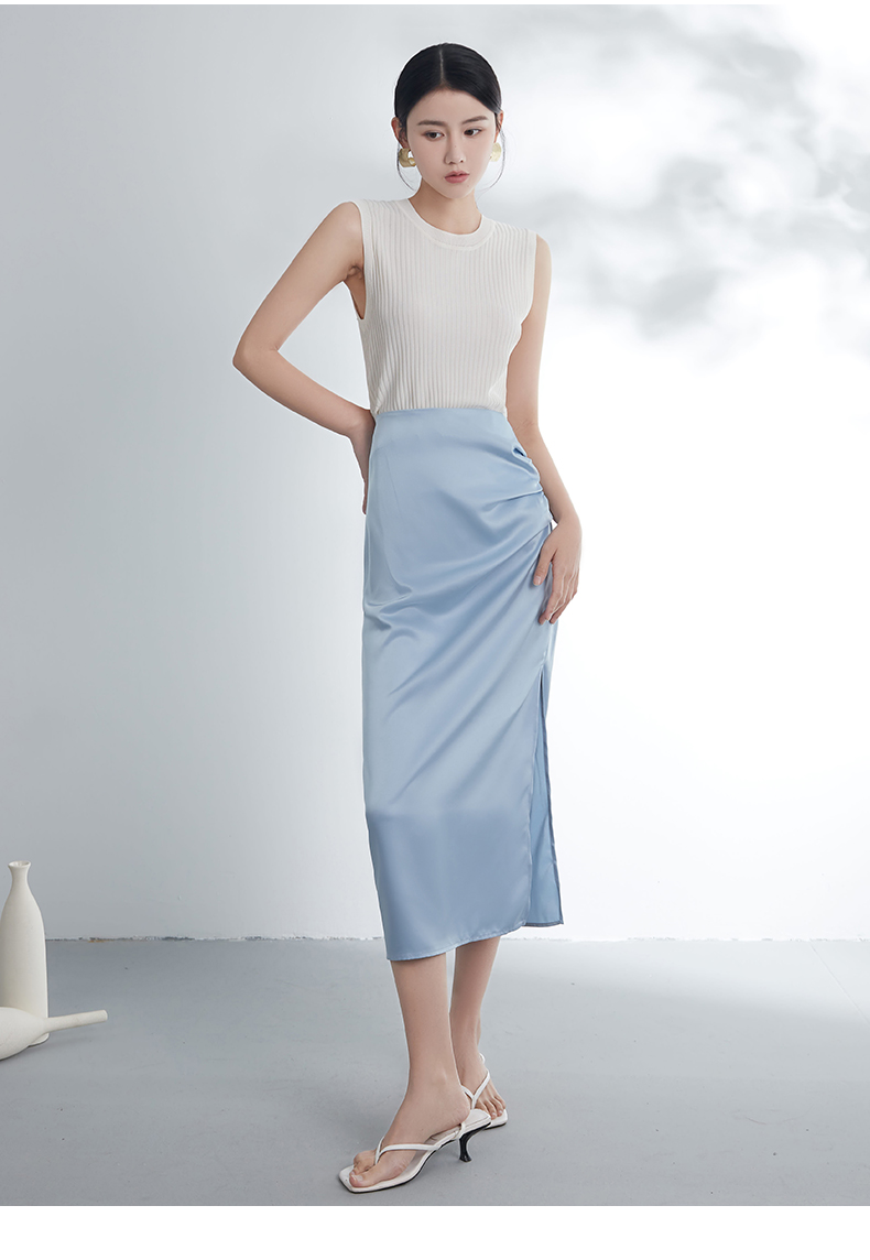 thesealife欧海一生2022年夏装冰丝半身裙女气质通勤裙子p1837黑法师s