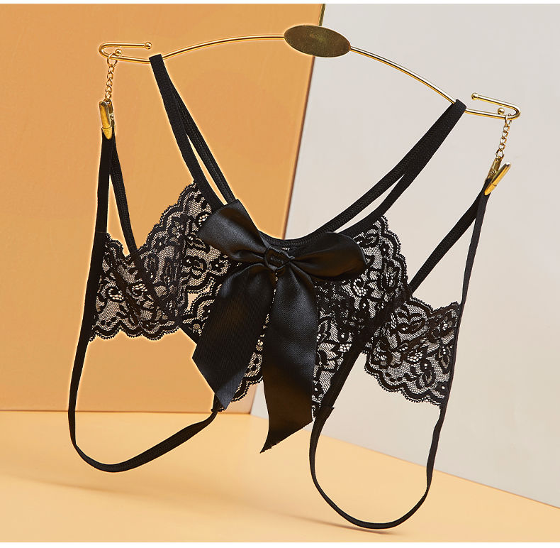 黛览丁字裤阴插勒老婆免脱丁字裤女低腰大码纯欲透明无痕蕾丝内裤性感