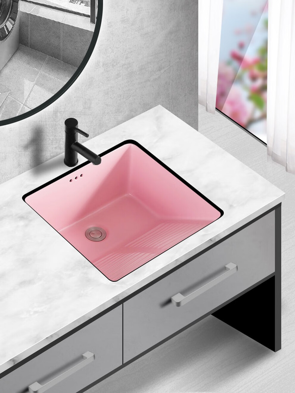 恺盟卫浴 台下盆阳台洗衣池带搓衣板陶瓷洗衣盆卫生