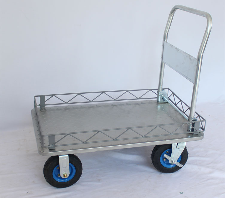 四轮静音物流车手推车带围栏拉货车平板车购物车仓库搬运车手拉车7248