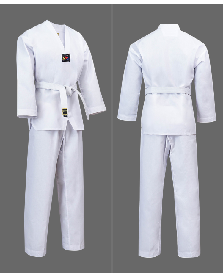 白领跆拳道服wtf道服itf道服长袖男女初学者全白道服道袍款二白领白带