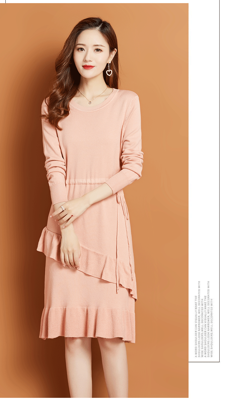 润莱华 连体毛衣裙腰带系带收腰连衣裙女秋装2019年新款韩版中长款