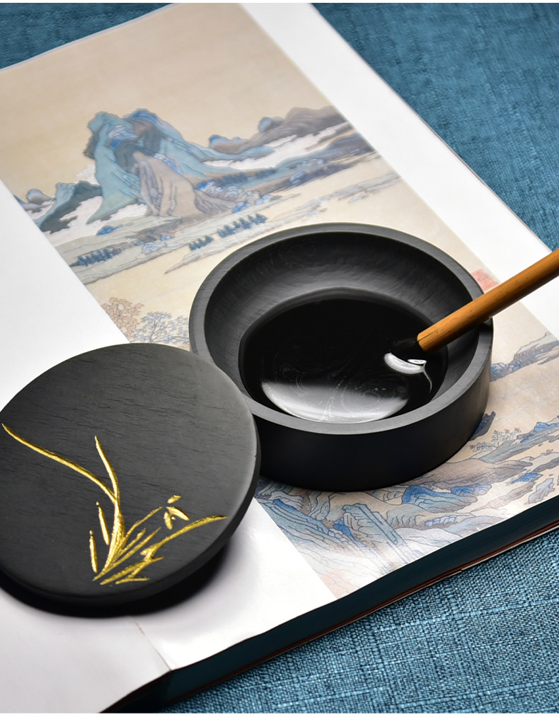 带盖清仓墨海墨盒墨碟书法原石文房四宝学生砚端砚砚 4英寸带把墨海