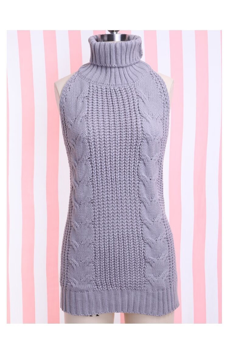 情趣毛衣开背性感镂空露背毛衣开裆套装挂脖制服诱惑角色扮演连衣裙高